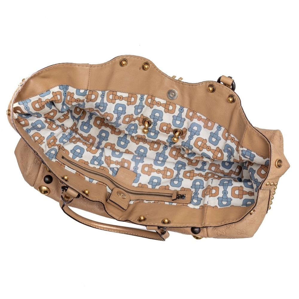 Gucci Vintage GG Babouska Leather Tote Bag Beige Fringe Studded Shoulder Bag LRG - Picture 7 of 16